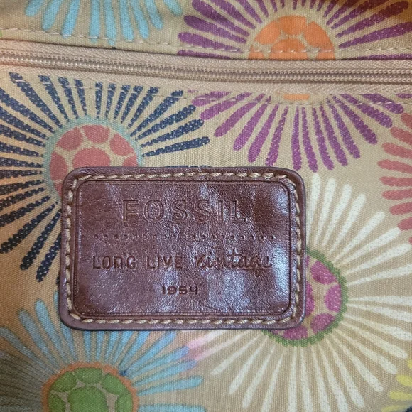 Fossil Straw Crochet Tote Bag Boho Black Floral Leather Handle Summer Purse - Picture 9 of 10